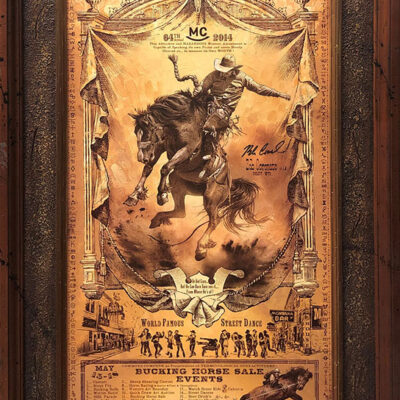 2014 Miles City Bucking Horse Sale Rodeo Poster by Bob Coronato, framed limited edition fine art rodeo poster