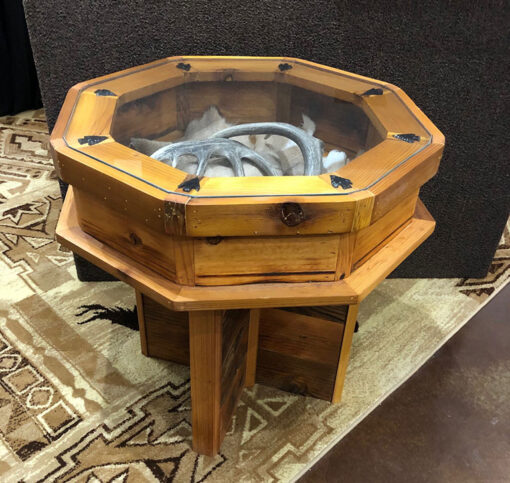 Whitetail End Table from local reclaimed barnwood by craftsman Jim Vargovich, handcrafted in the Bitterroot Valley, Montana